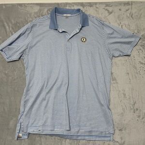 Peter Millar Shirt Men Extra Large XL Blue/White Stripe Golf Polo NJGA Logo Team